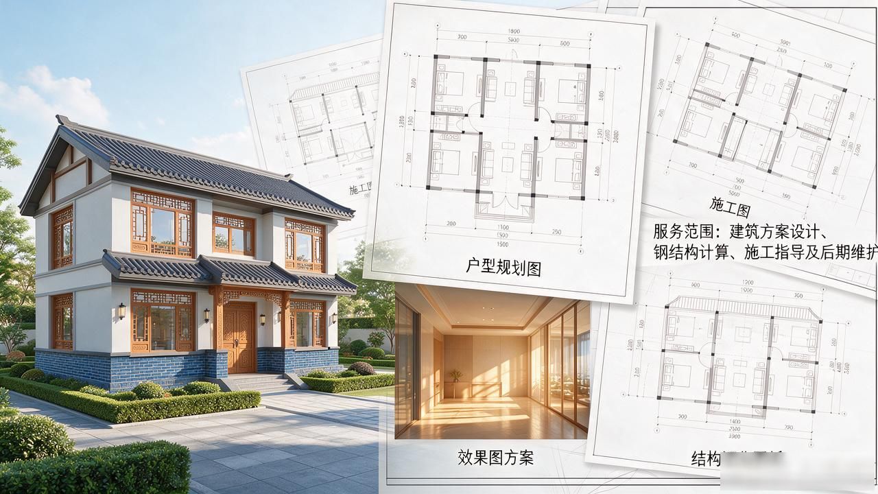 湖南回乡自建房轻钢方案_长沙新中式轻钢别墅_钢结构工程设计 造价湖南